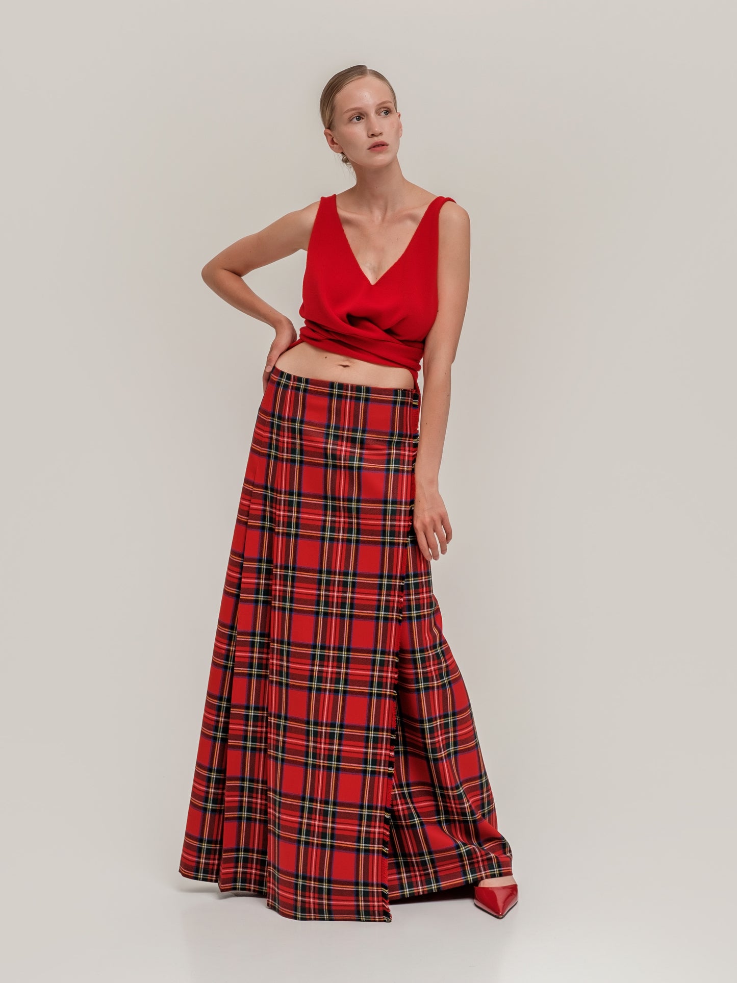 Kilted Maxi Skirt Red