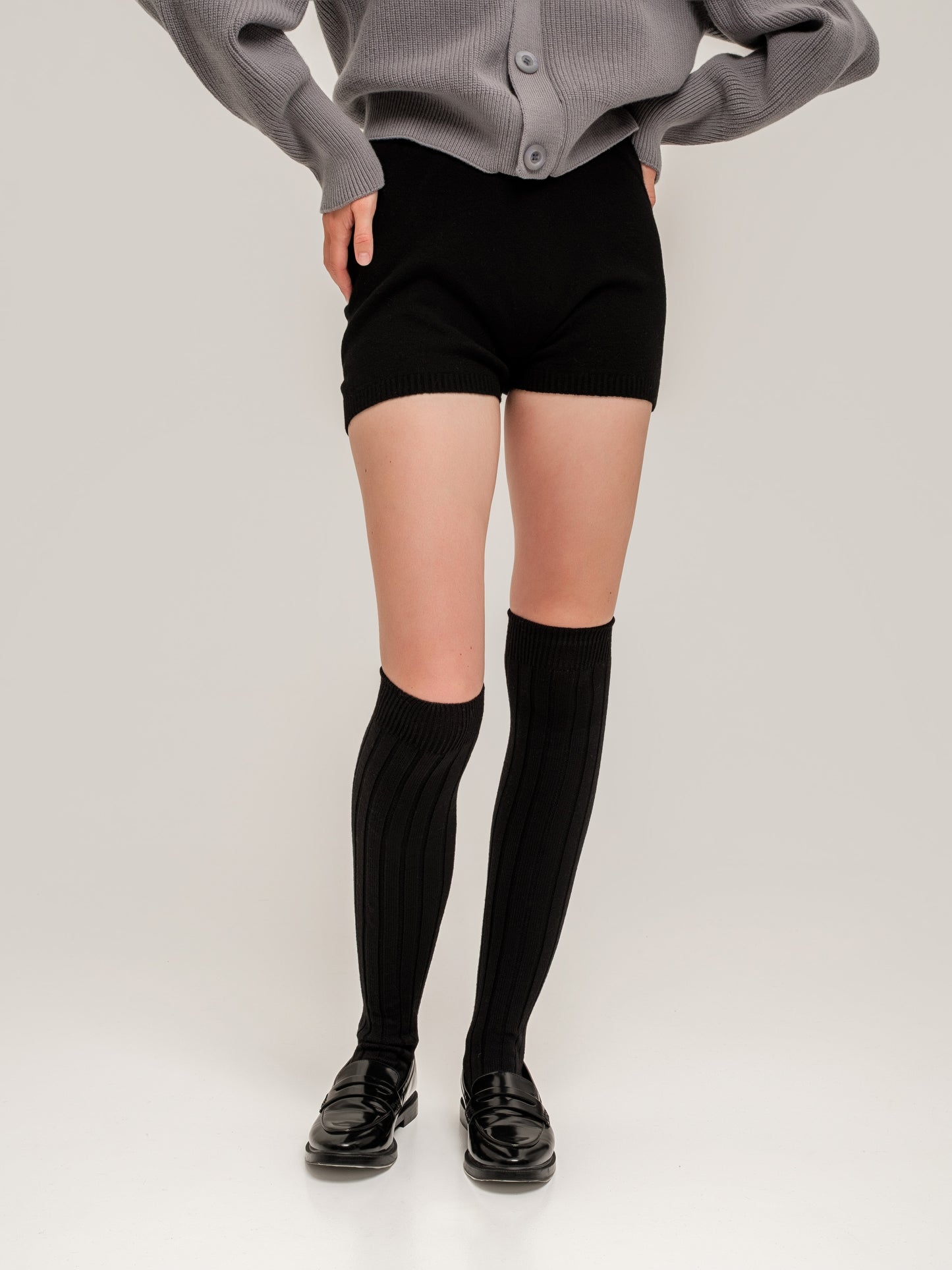 Ribbed Knee-High Socks Black