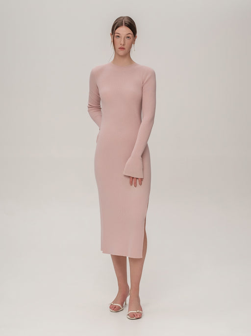 Scarlet Open-Back Dress Marshmallow – 100% Extra Fine Merino Wool, Seamless 3D Knit