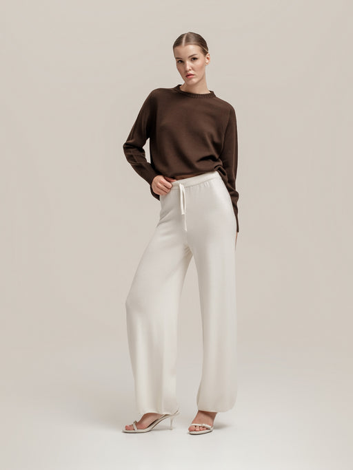 Knit Trousers in White – 100% Extra Fine Merino Wool