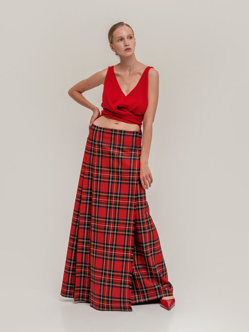 Kilted Maxi Skirt in Red – 100% Extra Fine Merino Wool