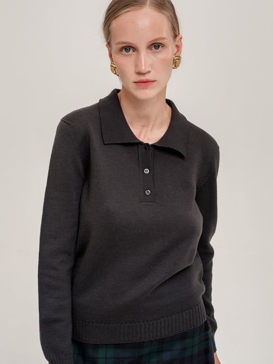 Anthracite Merino Polo Pullover