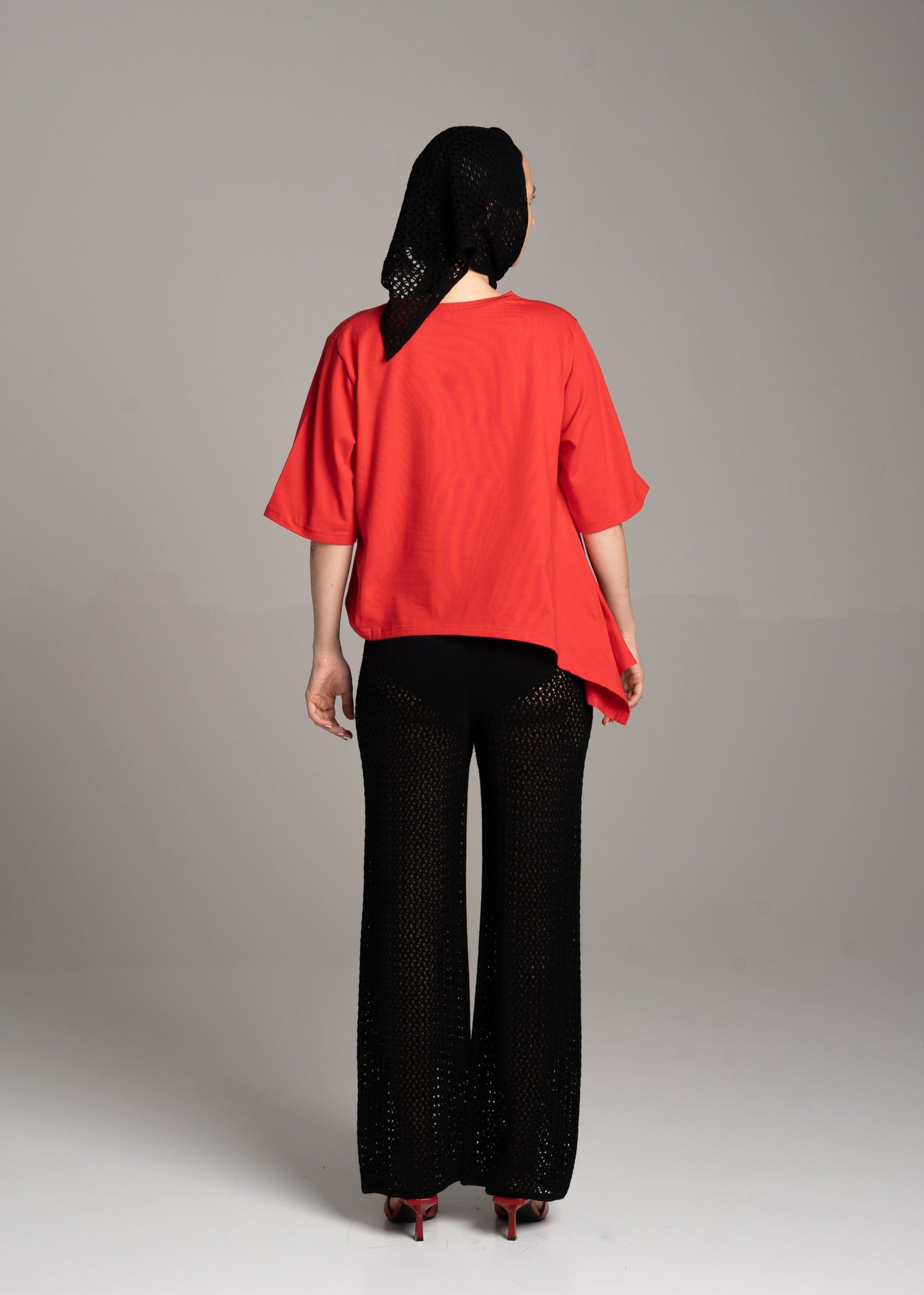 Red Asymmetric T-Shirt – 100% Cotton, Handmade in the EU