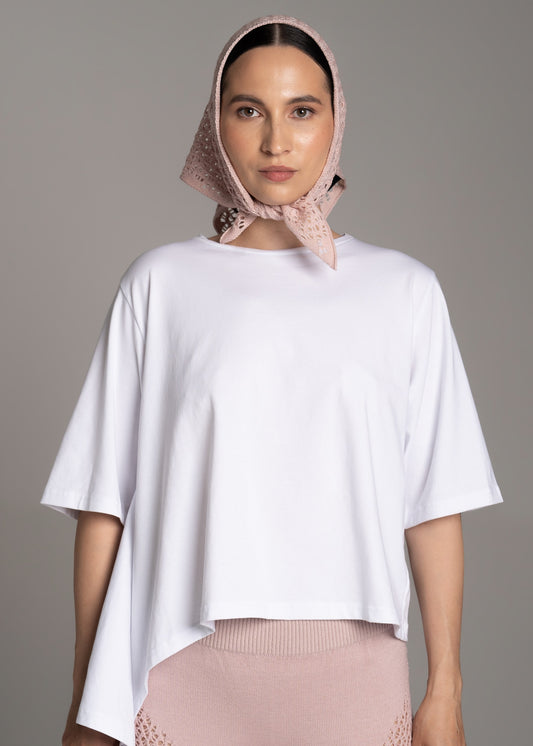 White Asymmetric T-Shirt – 100% Cotton, Handmade in the EU