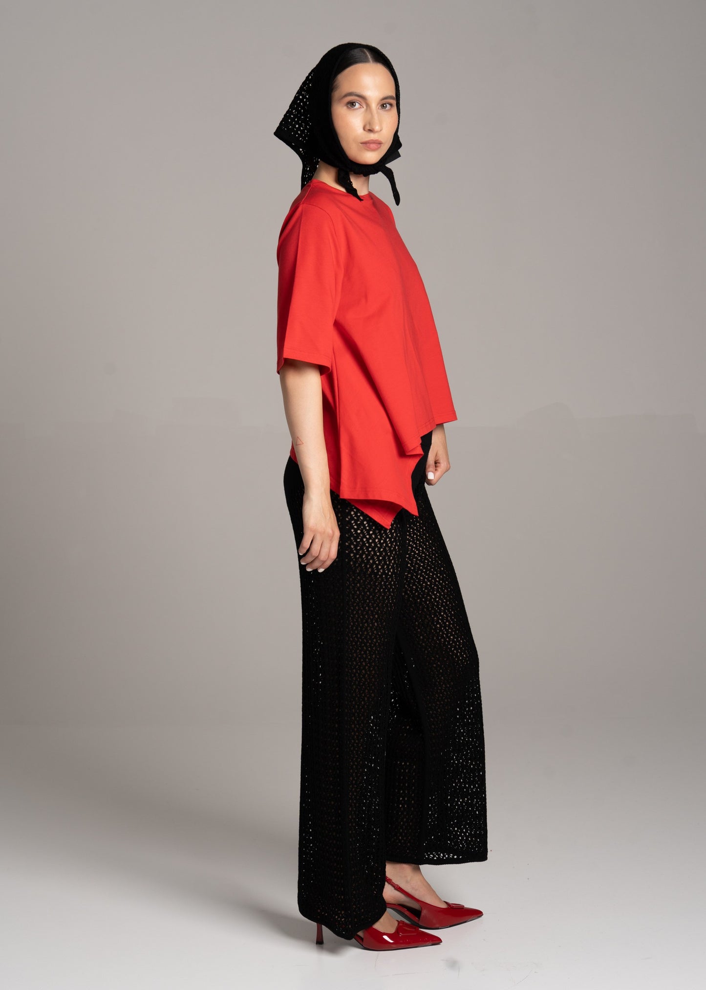 Red Asymmetric T-Shirt – 100% Cotton, Handmade in the EU