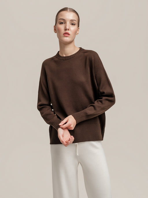 Iris Merino Jumper in Chocolate – 100% Extra Fine Merino Wool, Seamless 3D Knit