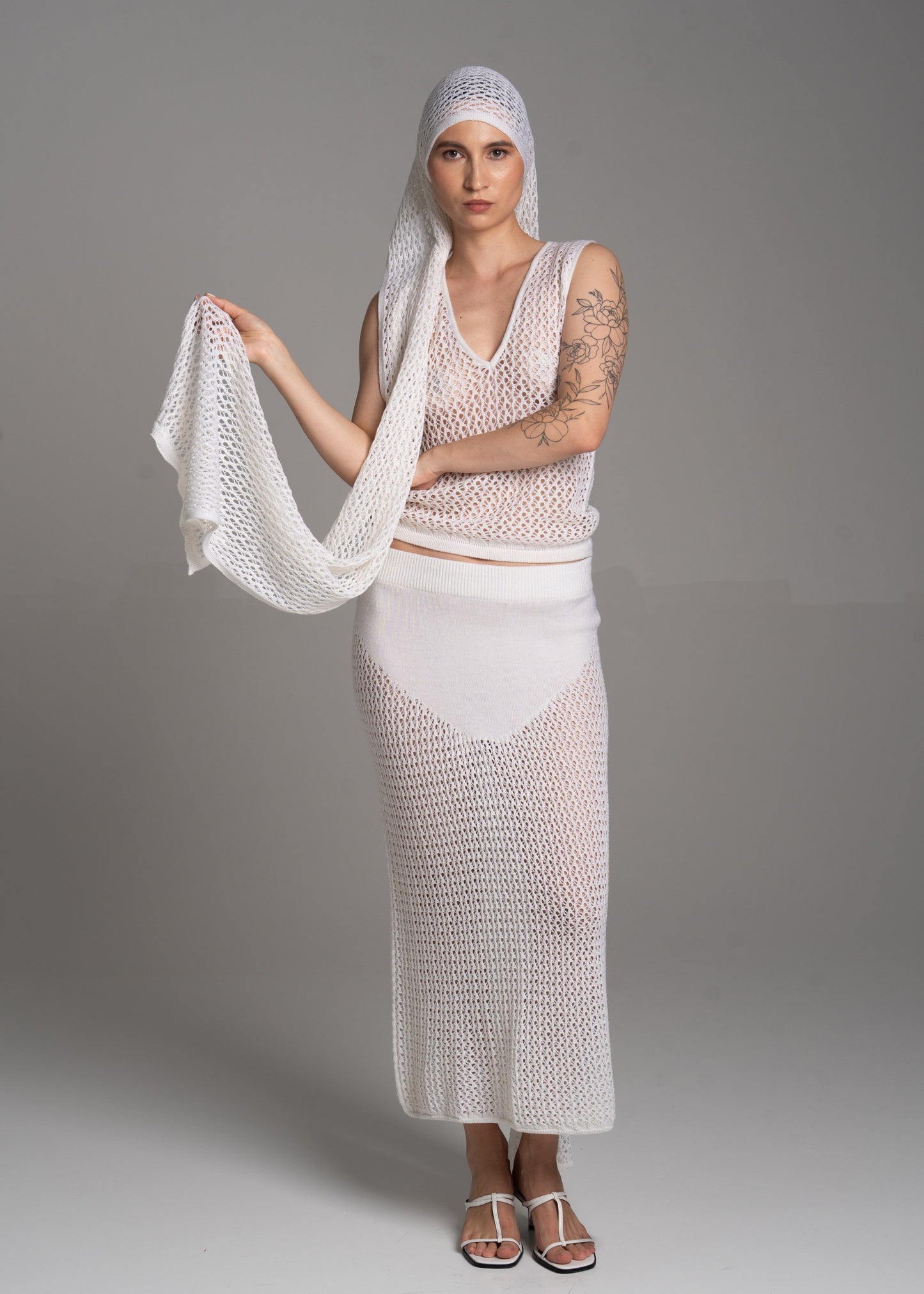 White Lace Headscarf Long