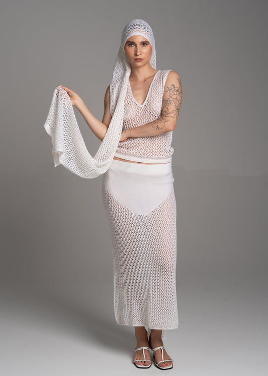 White Lace Headscarf Long