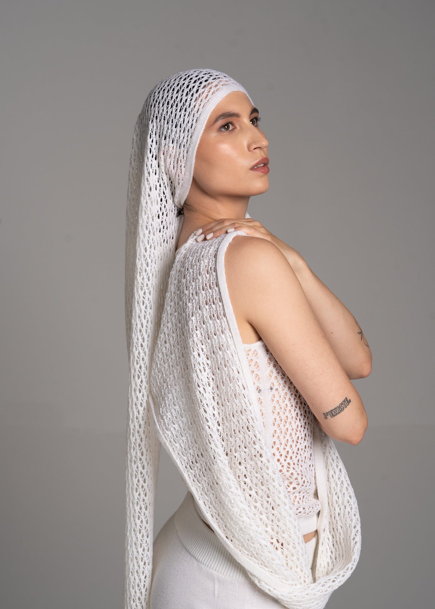 White Lace Headscarf Long