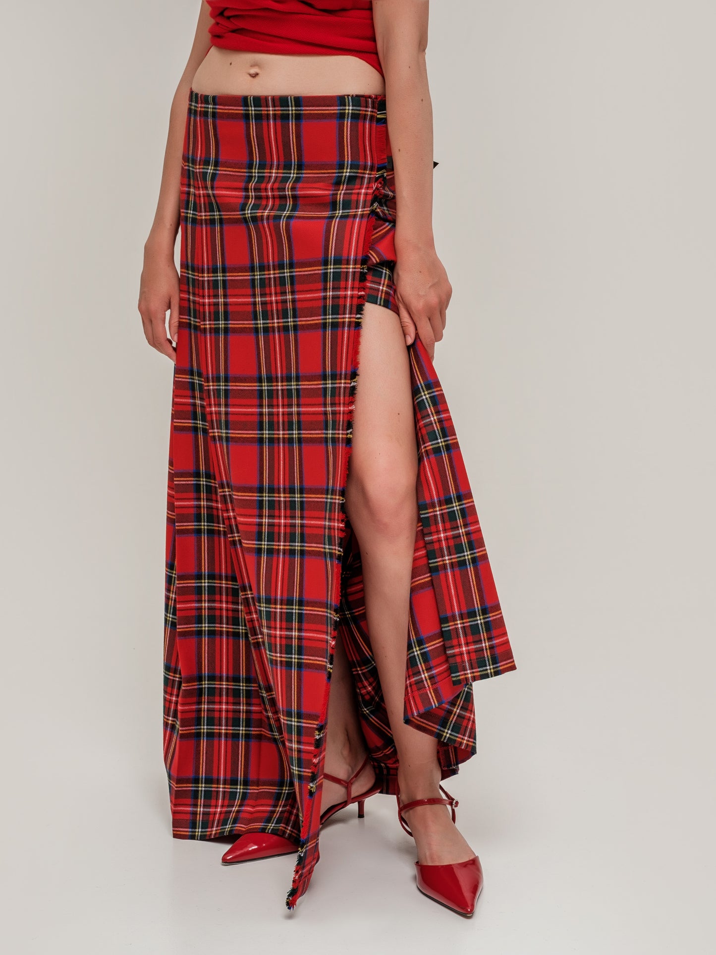 Kilted Maxi Skirt Red
