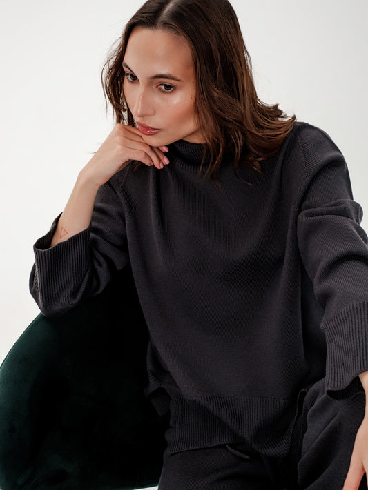 Kerry Jumper Anthracite – 100% Extra Fine Merino Wool, Seamless Knit