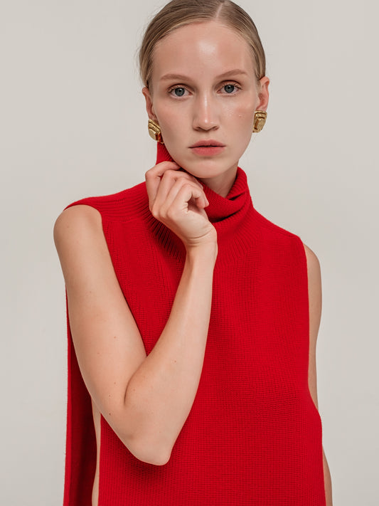 Snood Knit Vest Red