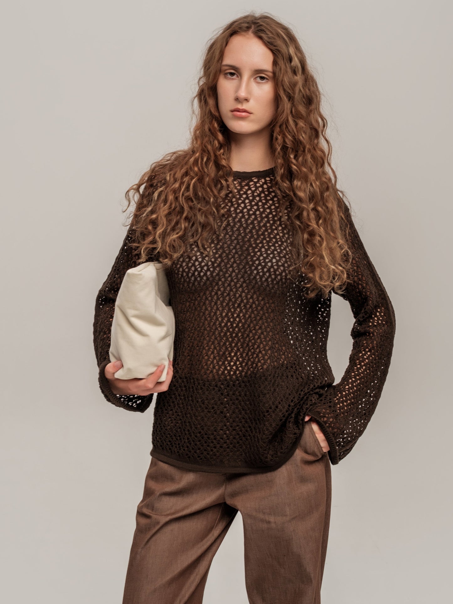 Lace Long-Sleeve Top Chocolate