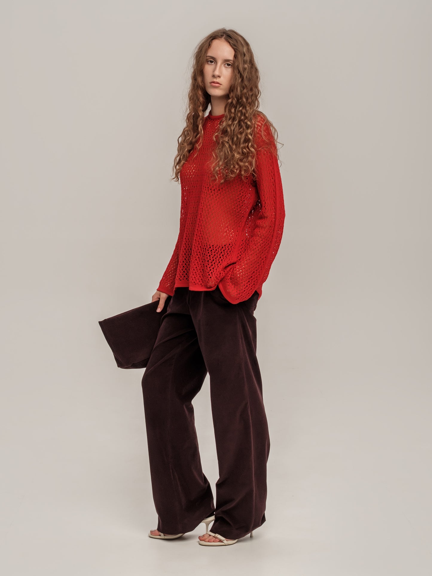 Lace Long-Sleeve Top Red