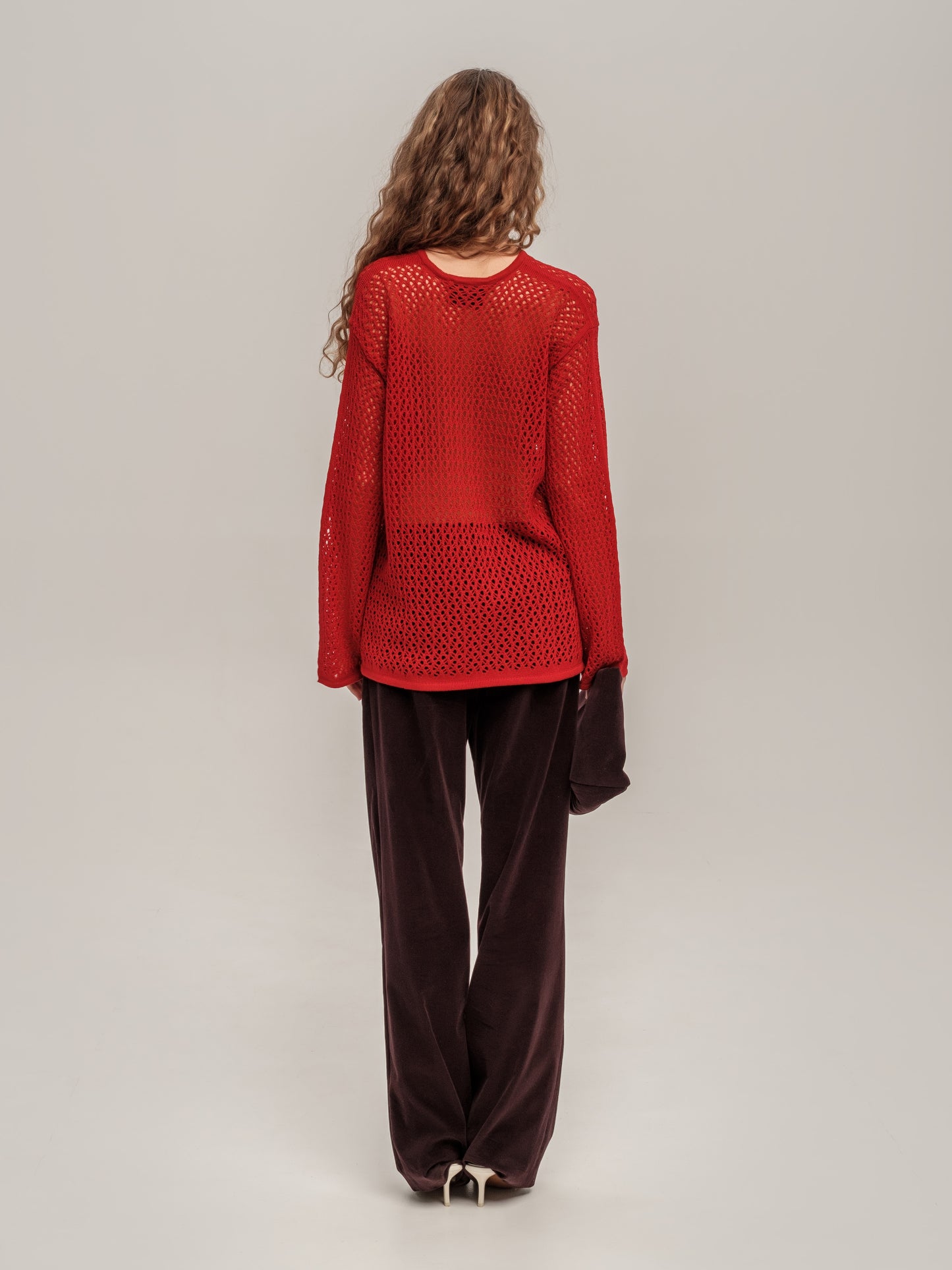 Lace Long-Sleeve Top Red