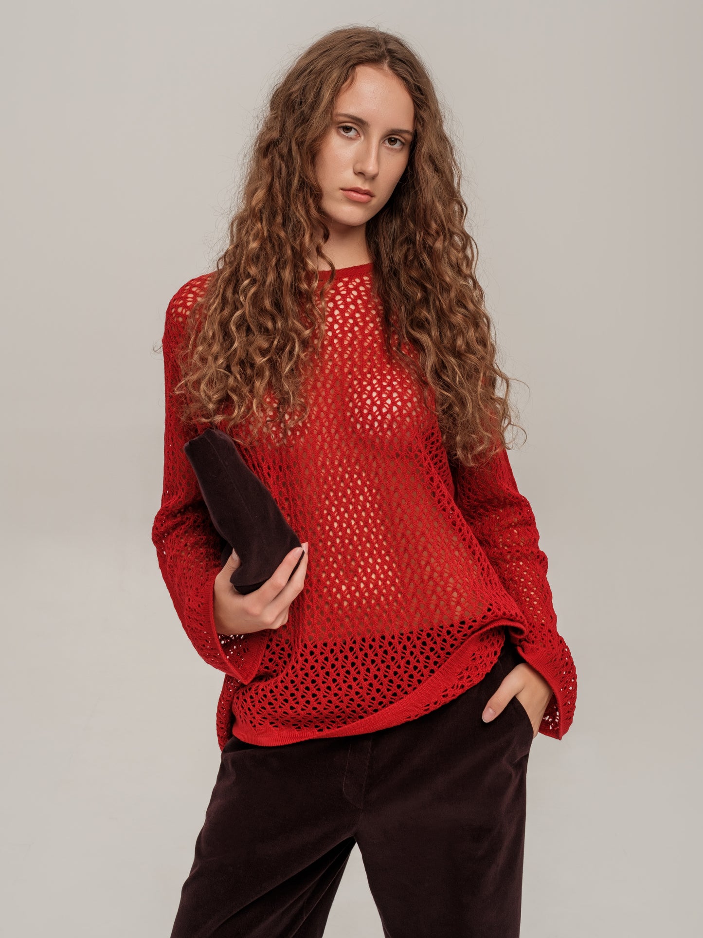 Lace Long-Sleeve Top Red