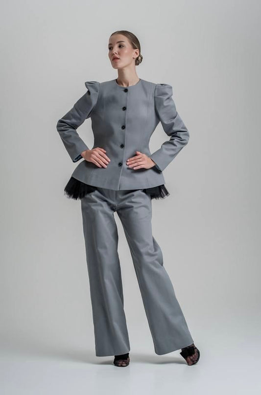 Grey outfit of jacket & trousers