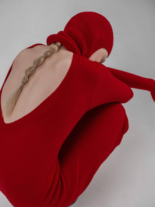 Red Cashmere & Wool Balaklava – Stylish Winter Face Hat