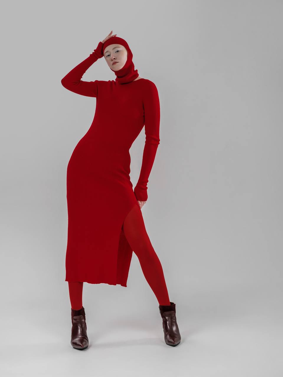 Red Cashmere & Wool Balaklava – Stylish Winter Face Hat