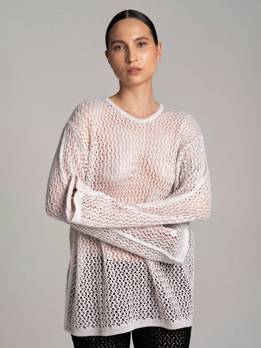 Lace Long-Sleeve Top White